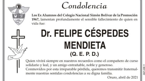 Condolencia por el fallecimiento del Dr. Felipe Céspedes Mendieta