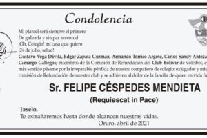Condolencia por Felipe Céspedes Mendieta