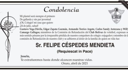 Condolencia por Felipe Céspedes Mendieta
