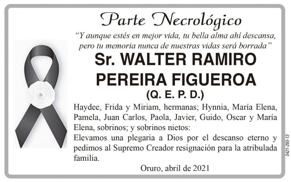 Necrológico de Walter Ramiro Pereira Figueroa