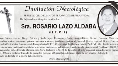 Invitación Necrológica de Rosario Lazo Aldaba
