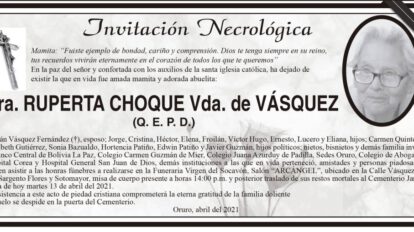 Invitación Necrológica Sra. Ruperta Choque Vda. de Vásquez