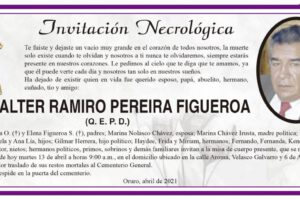 Invitación necrológica para Walter Ramiro Pereira Figueroa