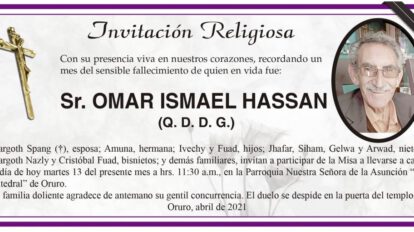 Invitación Religiosa en memoria de Omar Ismael Hassan