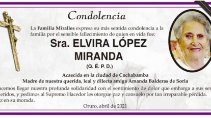 Condolencia por el fallecimiento de Elvira López Miranda