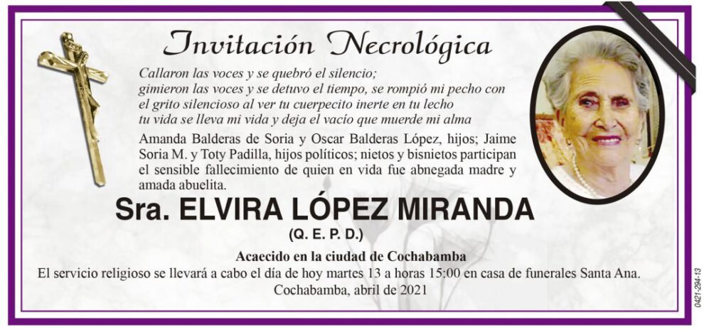Invitación Necrológica de Elvira López Miranda
