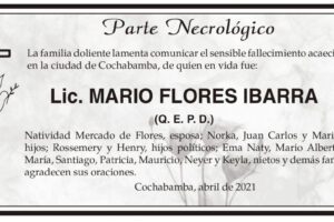 Parte Necrológico: Lic. Mario Flores Ibarra (Q. E. P. D.)