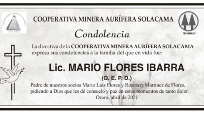 Condolencia por el fallecimiento del Lic. Mario Flores Ibarra