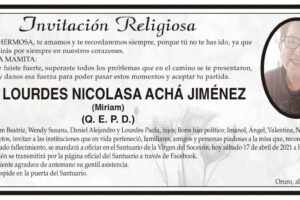 Invitación Religiosa para Lourdes Nicolasa Achá Jiménez