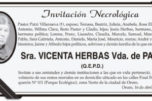 Invitación Necrológica de Vicenta Herbas Vda. de Patzi