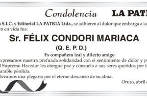 Condolencia por el fallecimiento de Félix Condori Mariaca