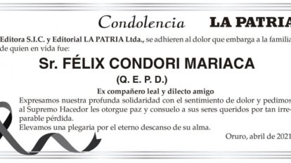 Condolencia por el fallecimiento de Félix Condori Mariaca