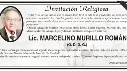 Lic. Marcelino Murillo Román, obituario y misa conmemorativa