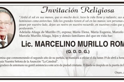 Lic. Marcelino Murillo Román, obituario y misa conmemorativa