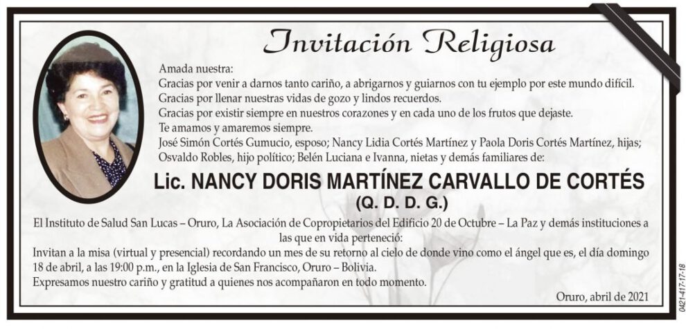 Lic. Nancy Doris Martínez Carvallo de Cortés