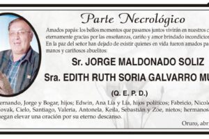 Parte Necrológico de Jorge Maldonado Soliz y Edith Ruth Soria Galvarro Muños