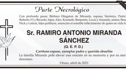 Parte Necrológico de Ramiro Antonio Miranda Sánchez