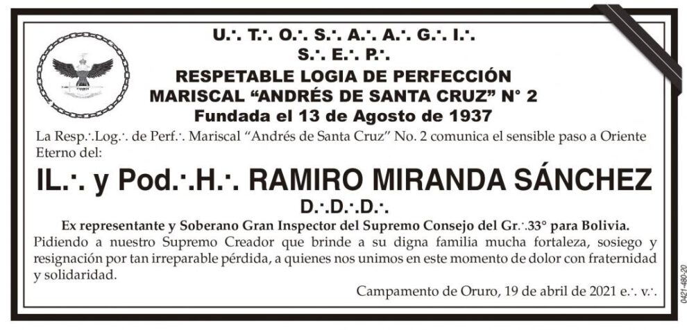 Obituario de Ramiro Miranda Sánchez