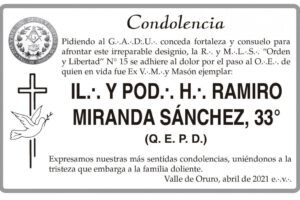 Condolencia por Ramiro Miranda Sánchez