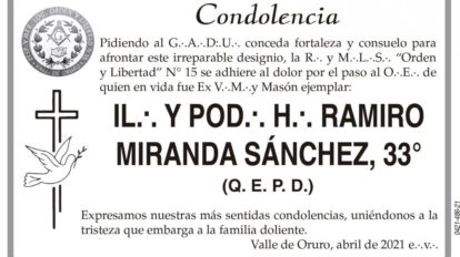 Condolencia por Ramiro Miranda Sánchez