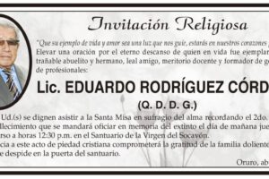 Lic. Eduardo Rodríguez Córdova, invitación a la Santa Misa en su memoria