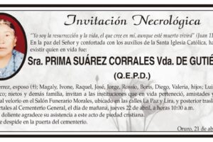 Necrológica Prima Suárez Corrales Vda. de Gutiérrez