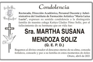Condolencia por el fallecimiento de Martha Susana Mendoza Soliz
