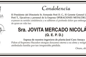 Condolencia por la Sra. Jovita Mercado Nicolás