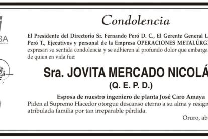 Condolencia por la Sra. Jovita Mercado Nicolás
