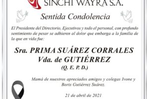 Condolencia Sra. Prima Suárez