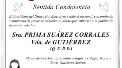 Condolencia Sra. Prima Suárez