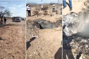 Fosa clandestina con restos humanos ardiendo