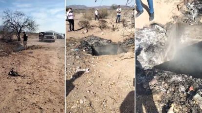 Fosa clandestina con restos humanos ardiendo