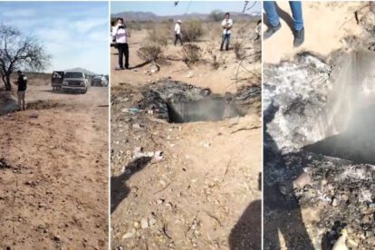 Fosa clandestina con restos humanos ardiendo