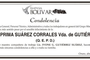Condolencia Sra. Prima Suárez Corrales