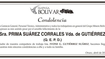 Condolencia Sra. Prima Suárez Corrales