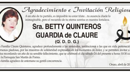Agradecimiento e Invitación Religiosa por Betty Quinteros Guardia