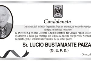 Condolencia por el fallecimiento de Lucio Bustamante Paiza