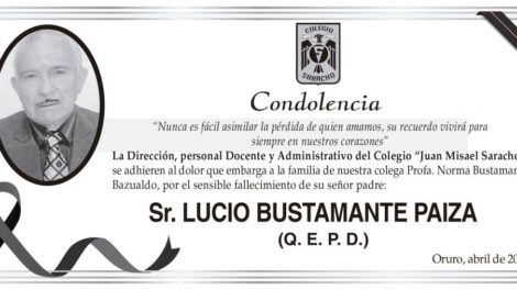 Condolencia por el fallecimiento de Lucio Bustamante Paiza