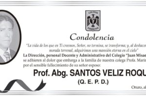 Condolencia por el fallecimiento de Santos Veliz Roque