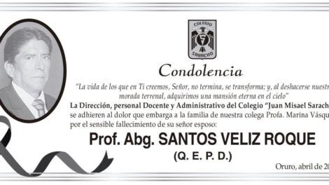 Condolencia por el fallecimiento de Santos Veliz Roque