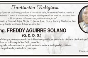 Invitación Religiosa para Ing. Freddy Aguirre Solano