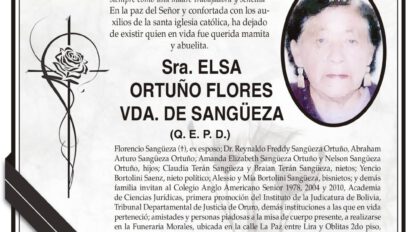 Parte Necrológico de Elsa Ortuño Flores