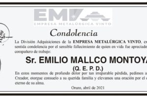 Condolencia por el fallecimiento de Emilio Mallco Montoya