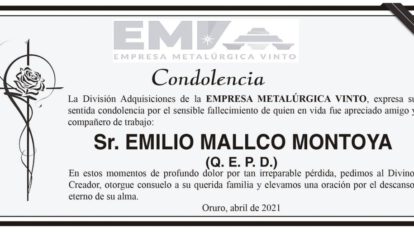 Condolencia por el fallecimiento de Emilio Mallco Montoya