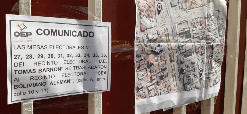 Cambio de recinto electoral en Bolivia