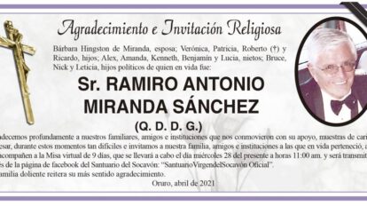 Agradecimiento e Invitación Religiosa por Ramiro Antonio Miranda Sánchez