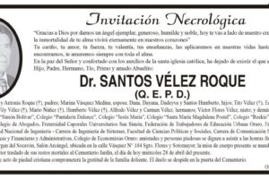 Invitación necrológica para Dr. Santos Vélez Roque