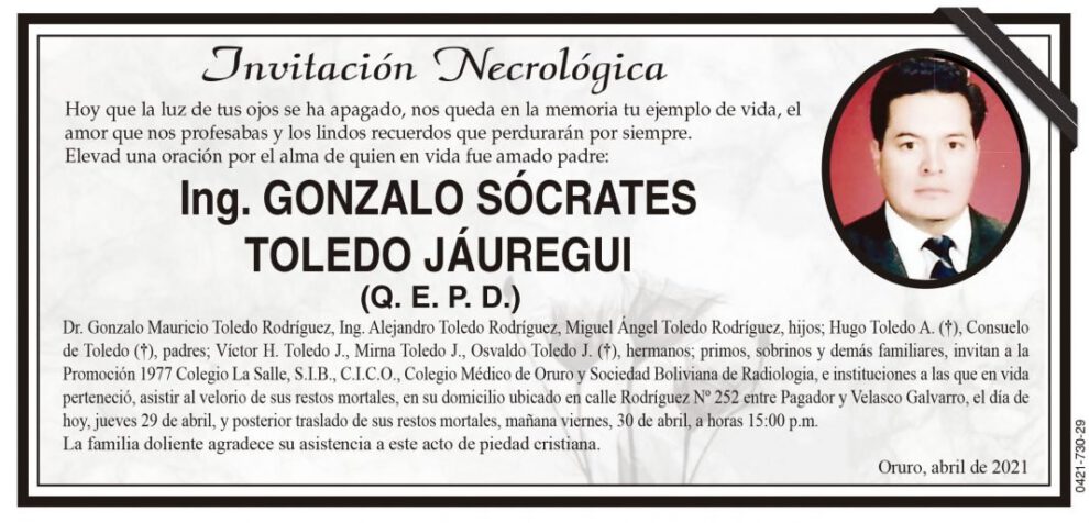 Ing. Gonzalo Sócrates Toledo Jáuregui Q. E. P. D.