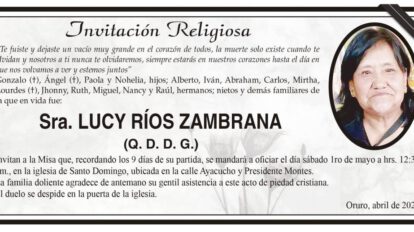 Invitación Religiosa para Sra. Lucy Ríos Zambrana